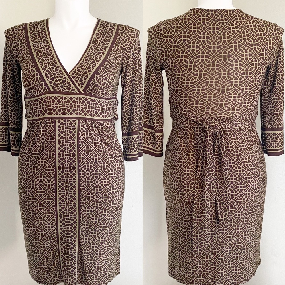 SOFT JERSEY Olive Green Geo Print Midi Dress Small